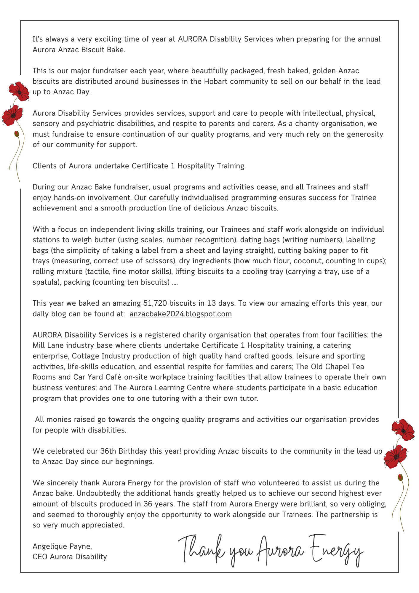 Letter from Aurora Disability CEO
