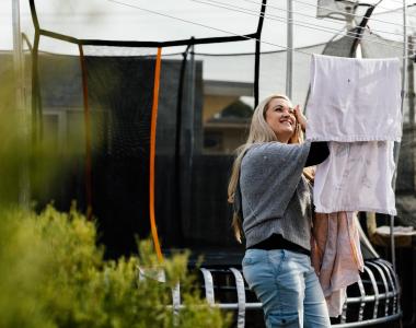Lady at clothesline